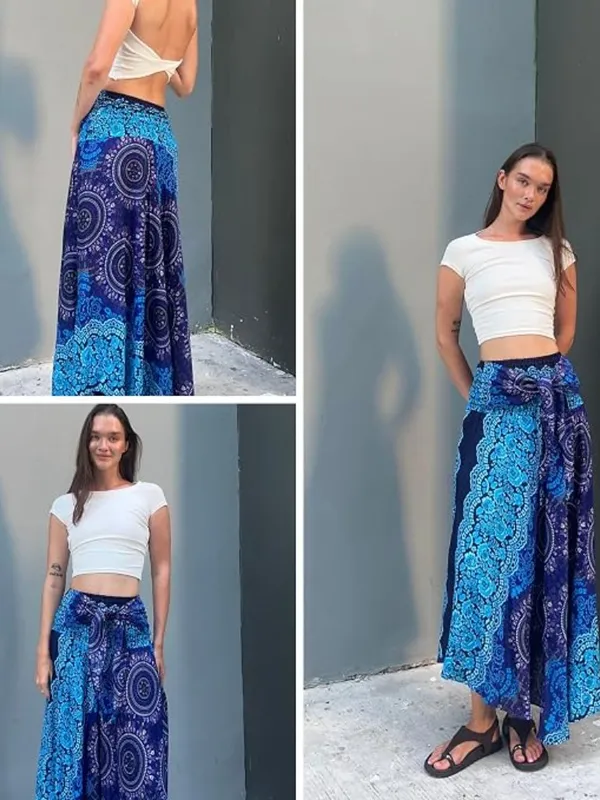 New. Tranquil Threads Boho Maxi Skirt for Women - Blooming Blue - Image 4