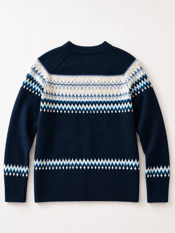 Aerie Fair Isle Nordic Knit Sweater Navy Blue Crewneck Pullover Size S/P - Image 4