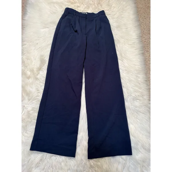 Abercrombie & Fitch Womens Sz 27/4 High Rise Pleated Wide Leg Trousers Navy Blue - Image 2