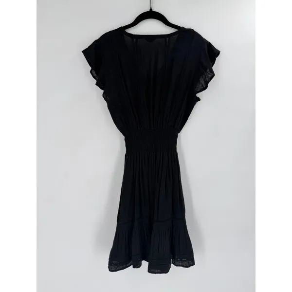 Rails Tara Dress Womens XS Black Linen Blend Smocked Lace Boho Cottagecore‎ - Image 12