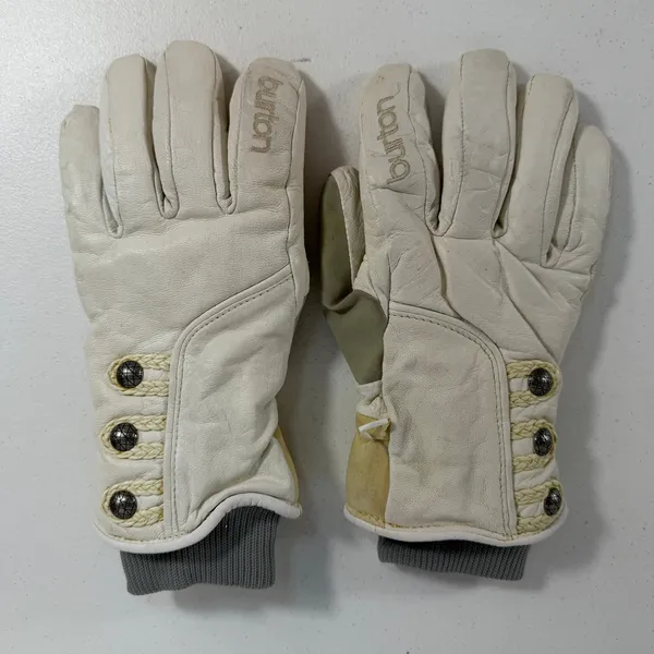 Burton Women L Snowboard Gloves DryRide Leather Button Detail Cream Tan Gray - Image 2