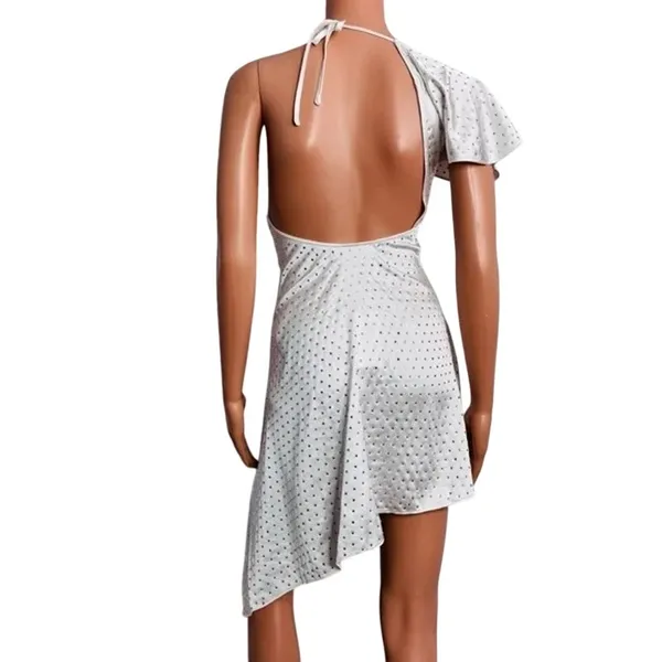 NWT We Wore What Asymmetrical Crystal Halter Tie One Shoulder Mini Dress 0 White - Image 6