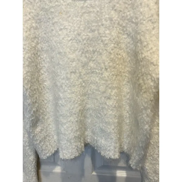 Show Me Your Mumu Womens Cropped Varsity Sweater Knubby Knit Cream Large MF9-934 - Image 2