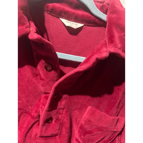 Vintage Burgundy Velour‎ Polo Shirt Long Sleeve Collared Pocket Size L - Image 4
