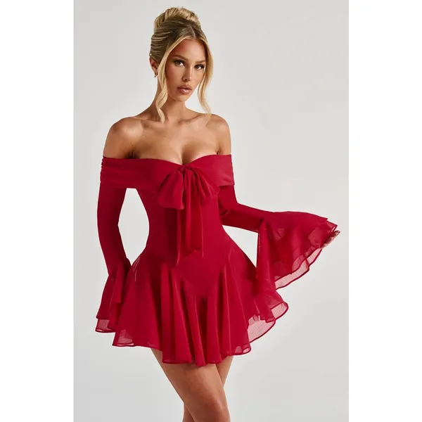 NWT Babyboo Nerissa Red Ruffle Bell Long Sleeve Romper Playsuit Womens Size M - Image 4