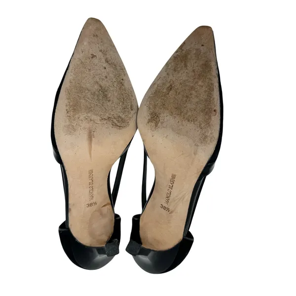 Manolo Blahnik Black Suede Patent D’Orsay Pumps Bow Detail Women’s EU 38.5 - Image 8