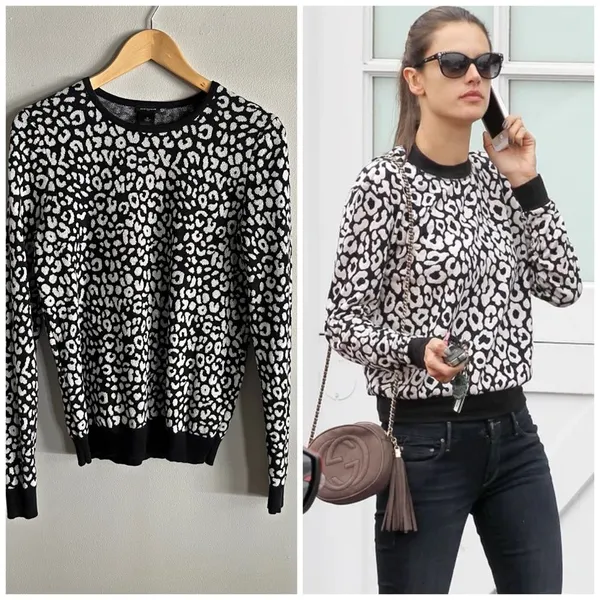 Ann Taylor Black White Leopard Print Crew Sweater Preppy Chic Cozy - Image 7