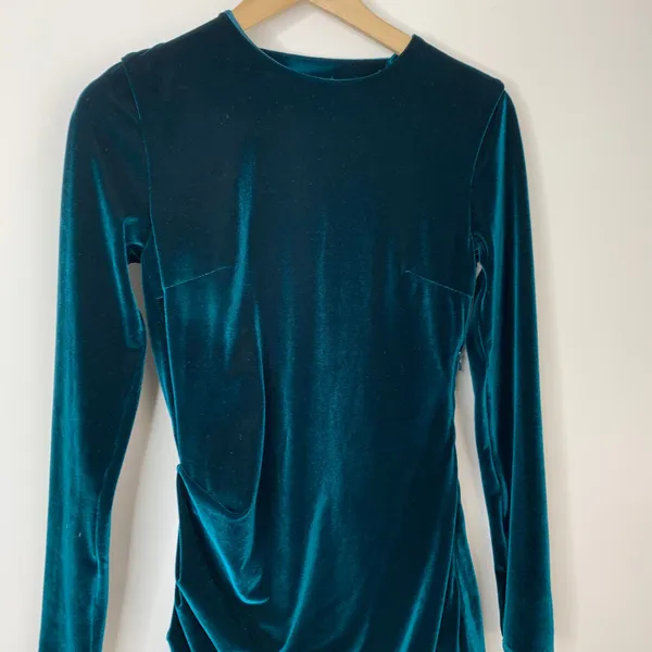 House of CB Maroush Velvet Teal Backless Mini Longsleeve Dress Womens Small - Image 6