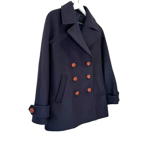 & Other Stories Manteco Wool Double Breasted Peacoat Navy Size 6 - Image 2