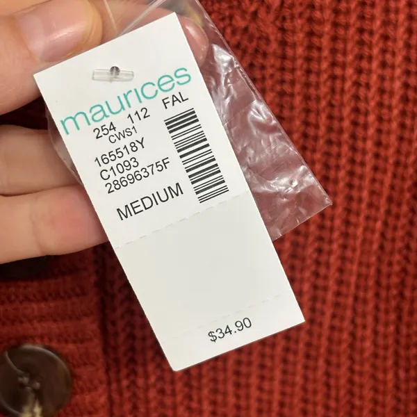 NEW Maurices Ribbed Henley V-Neck Sweater in Burnt Orange - Size M - Image 4