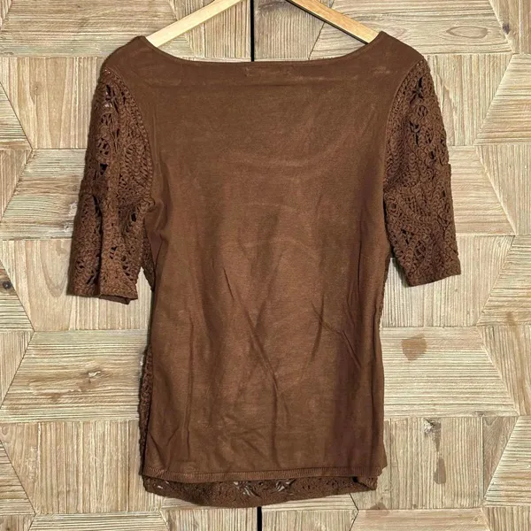 INC Brown Textured Crochet Knit Top Earthy Boho Whimsigoth Style - Size S - Image 5