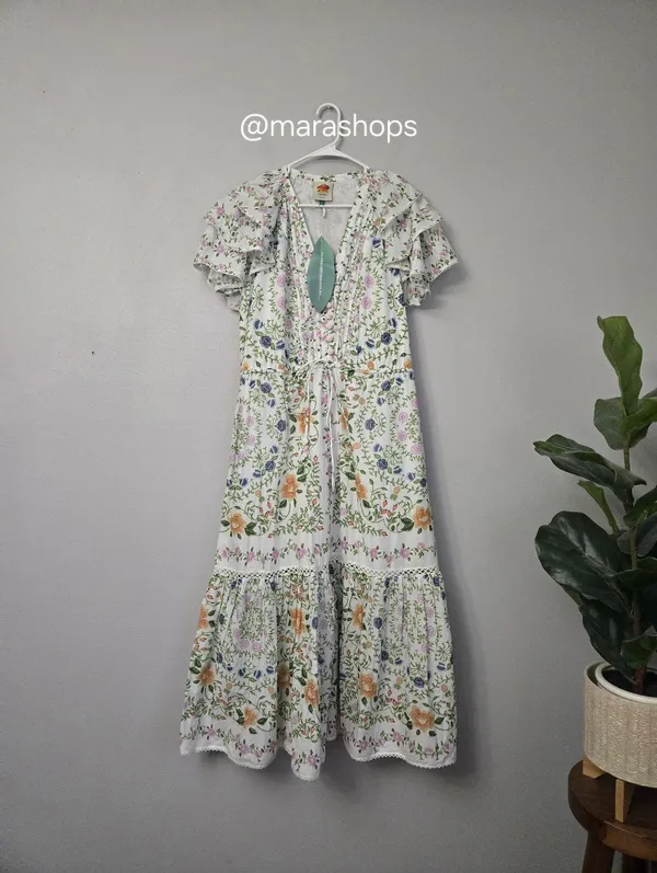 Farm Rio Folk Floral Off White Midi Dress - Image 3