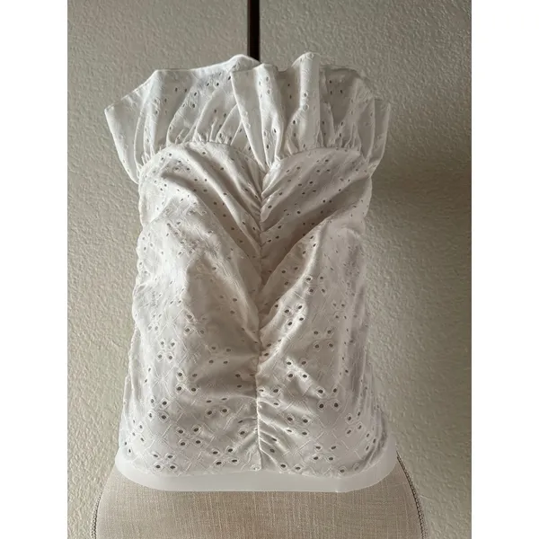 Unbranded Eyelet Lace Tube Top Size L White Ruched Ruffle Hem Strapless - Image 5