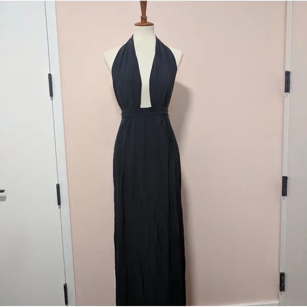 Reformation Large Black Maxi Dress Halter Neck Sleeveless Formal‎ Party Cocktail - Image 2