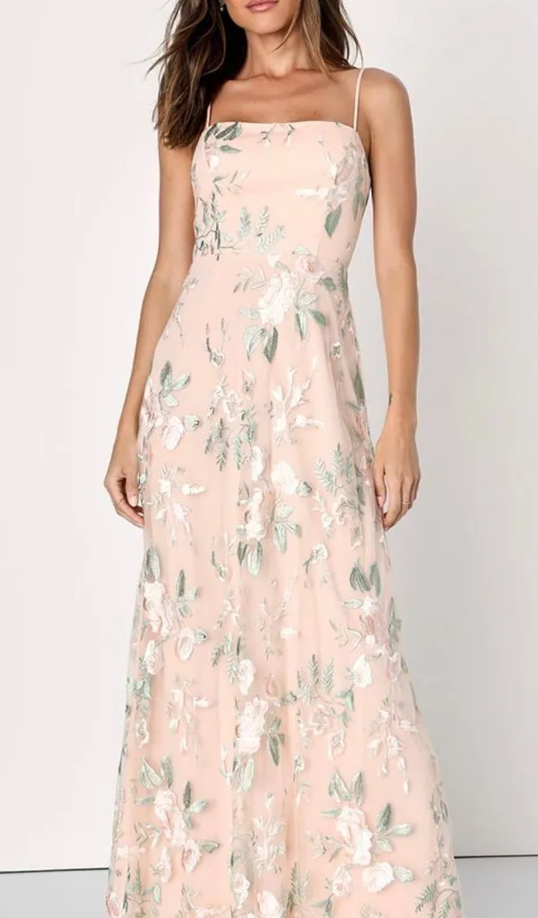 Lulus Budding Blossoms Blush Pink Floral Embroidered A-Line Maxi Dress - Image 2