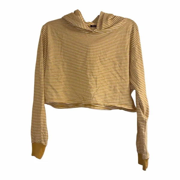 ✨Brandy Melville Striped Cropped Rita Yellow & White One-Size Hoodie✨ - Image 4