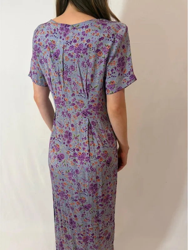 Retro Light Purple Floral Vintage Rayon Prairie Picnic Casual Dres - Image 3