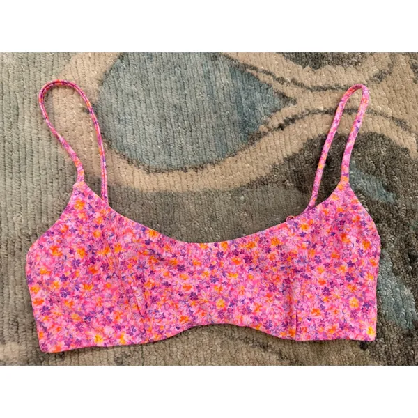 Kulani Kinis Hidden Underwire Crop Bikini Top Pink Floral Sz L NEW $68 - Image 2