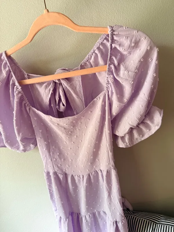 Boutique Lavender Puff Sleeve Open Back Mini Dress Size Small - Image 8
