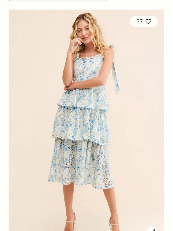 NWT Anthropologie En Saison Claire Midi Dress Eyelet Floral Tiered Fairy Size S - Image 3