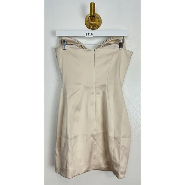 HOUSE OF CB Ariella Satin Crystal Embellished Bow Dress in Ivory Size Small - Image 10