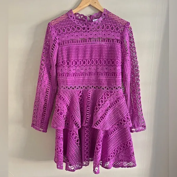 NWT Endless Rose Fuchsia Crochet Lace Peplum Mini Dress Large L Wedding Guest - Image 3