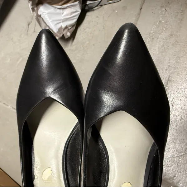 1.STATE Black Women's Pointy Toe Chunky Heel Leather Pumps Size 6 - Image 2