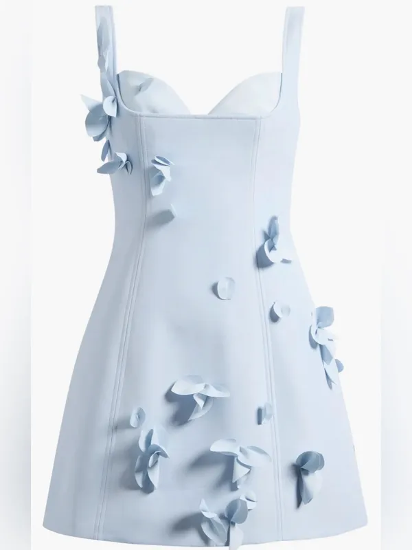 NEW ACLER Eskett 3D Floral Appliqué blue star Minidress Sz 12 - Image 4