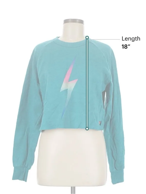Aviator Nation Teal Cropped Sweatshirt with Gradient Lightning Bolt - Image 5
