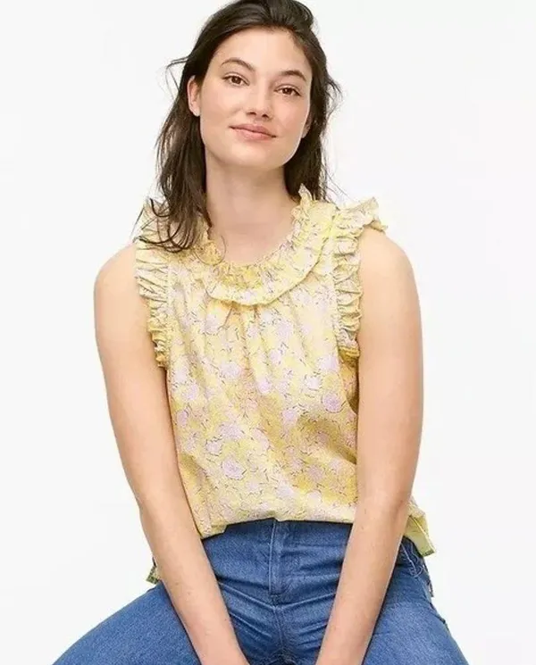 J.Crew Cotton Poplin Ruffle-Trim Top in Rose Vines Size M Retail $80 - Image 5
