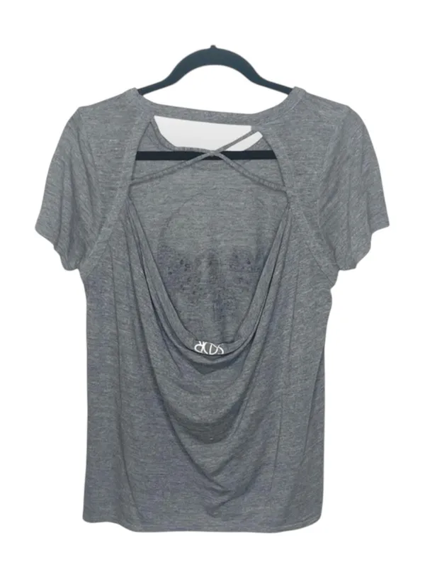 new Chaser ☻︎ Heart Eye Skull Draped Open Cross Back Tee T Shirt ☻ ︎Heather ☻︎ L - Image 11