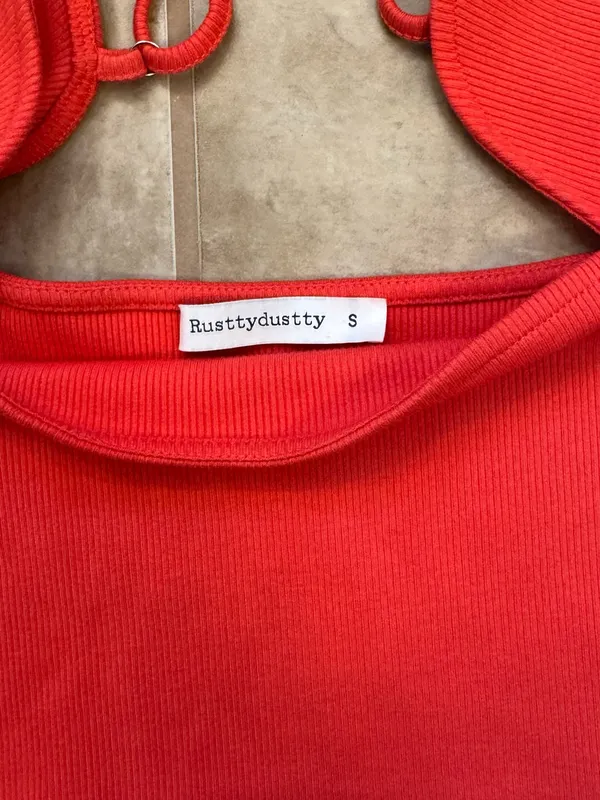 Cap Sleeve Red Ribbed Crop Top with Flutter Straps - Image 2