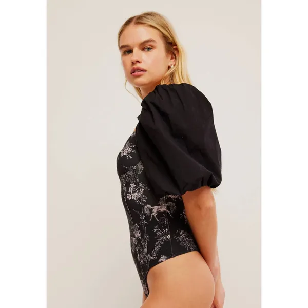 Free People Prarie Rose Puff Sleeve Bodysuit Black Coquette Romantic Large NWT - Image 4