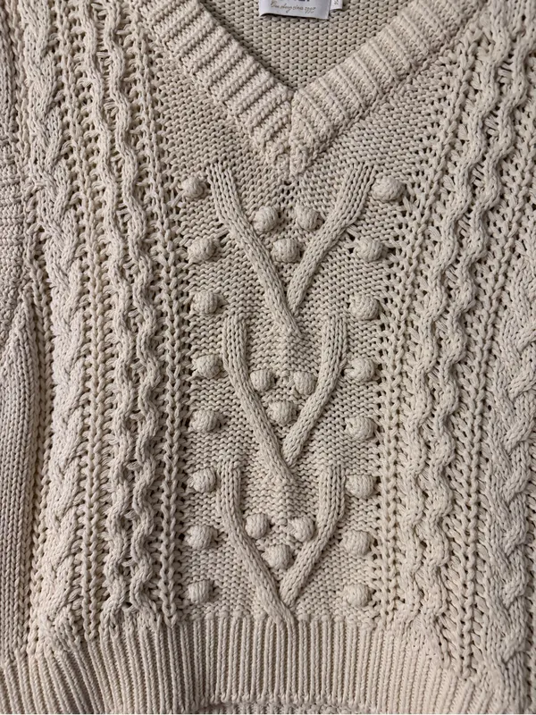 ONLY Cream Cable Knit V-Neck Sweater Vest - Image 3