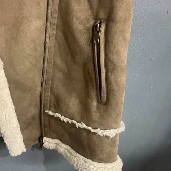 Joie Brown &Cream Shearling suede Vest Gorpcore oversized medium #737 - Image 5
