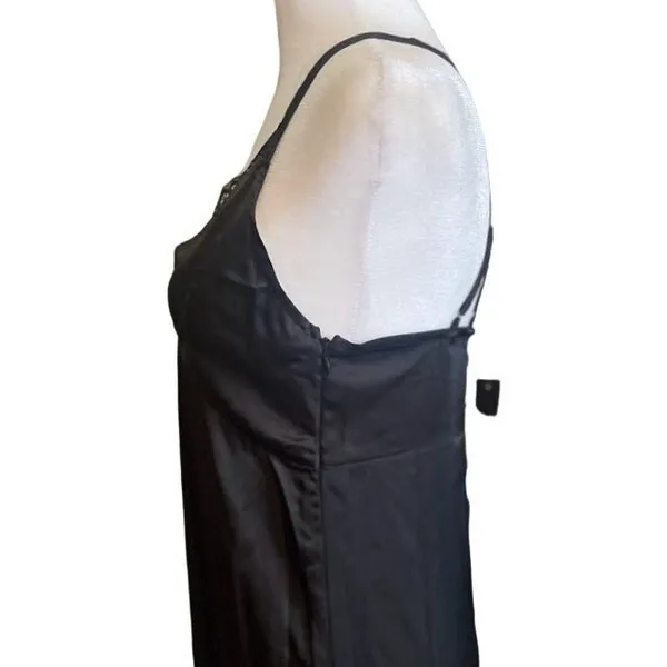 Lea & Viola NWT Black Satin Lace Slip Midi Dress 90s Lingerie Style S - Image 7
