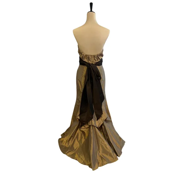 Jim Hjelm Occasions Bronze Taffeta Strapless Gown Brown Sash cocktail Size 8 - Image 4