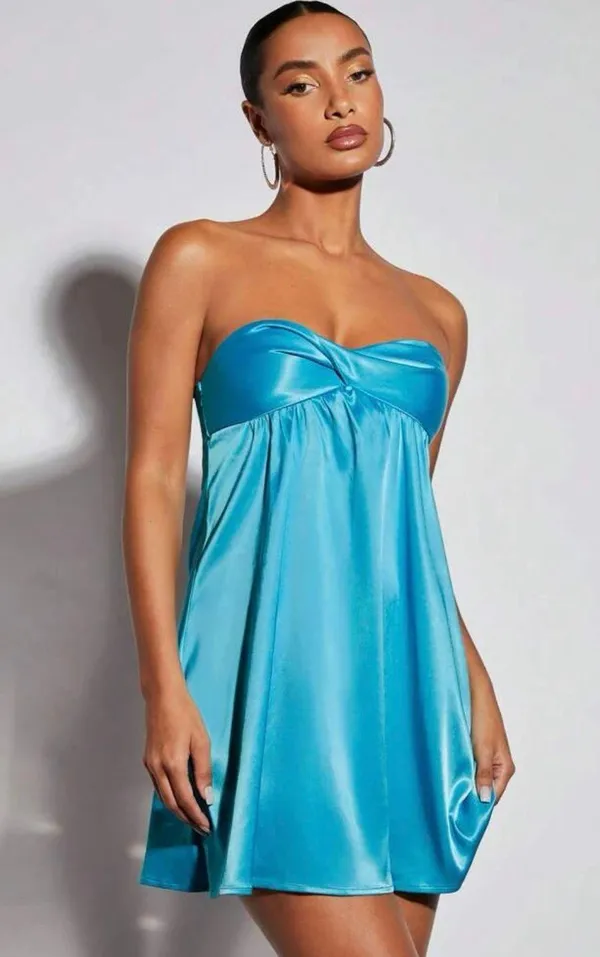 SheIn Blue Satin Mini Dress - Image 3