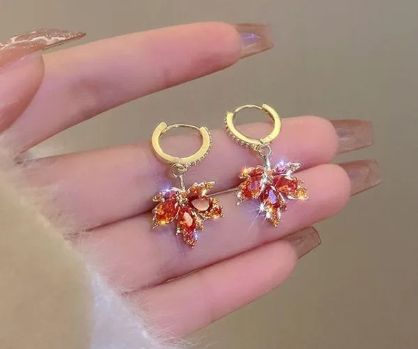 Elegant Maple Leaf Dangle Drop Earrings for Women Gold - Image 3