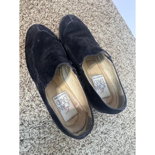 Joan & David Too Black Suede Block Heel Loafers Handmade Italy Vibram Sole 7.5M - Image 2