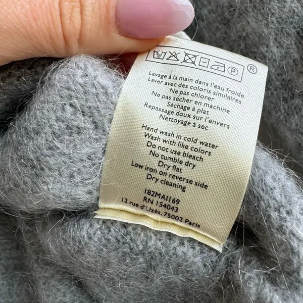 Sezane Alfred Kid Mohair Merino Knit Jumper Sweater Gray V Neck Size Small - Image 6