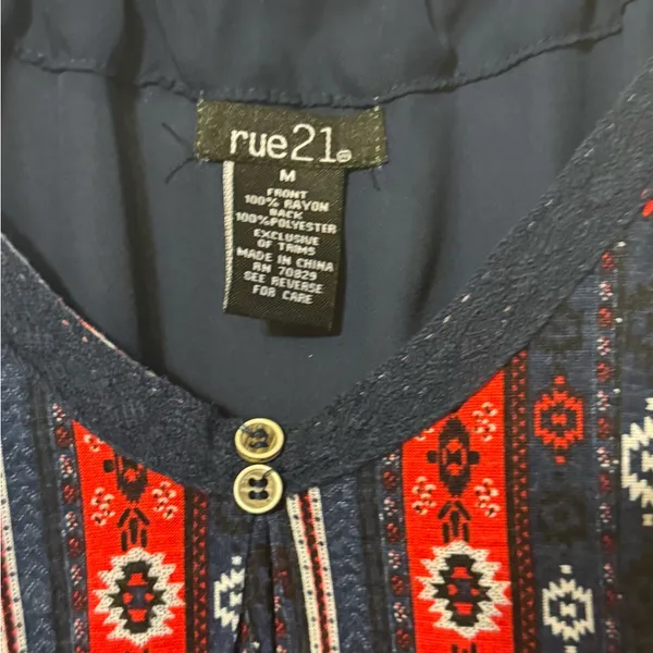 Rue21 Navy and Red Striped Floral Tank Top - Image 2