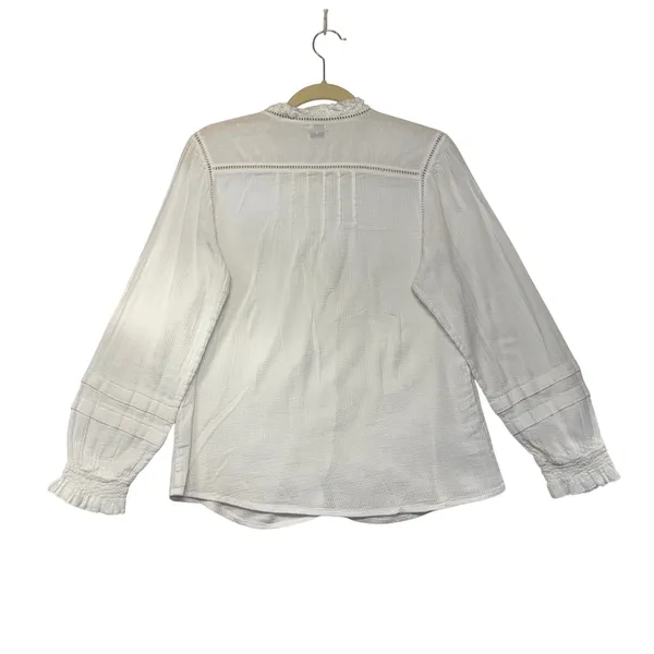 Faherty Willa Blouse White Organic Cotton Pintuck Ruffle Button Front Top Small‎ - Image 4