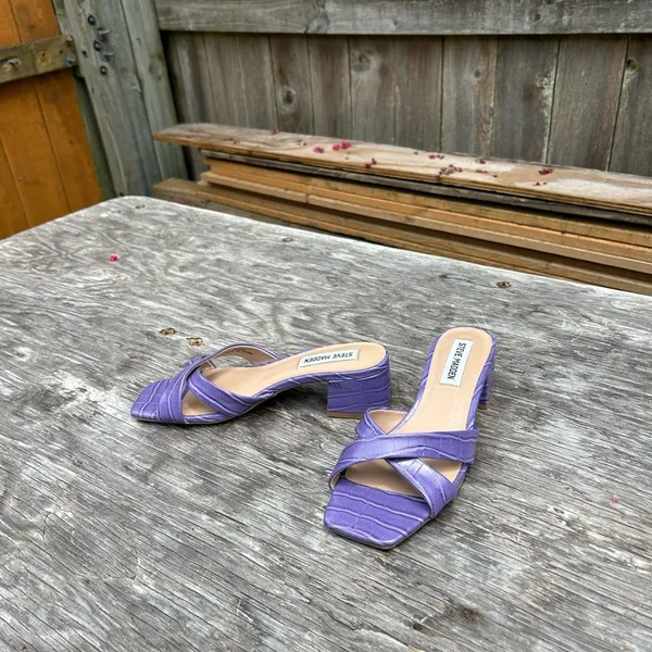 Steve Madden Women Gaia Block Heel Slide Sandals Size 6.5 Violet‎ Faux Leather - Image 3
