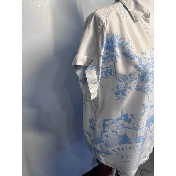 Jane + Delancey Womens Blue White Toile Scenic Button Down Shirt Large Short Slv - Image 2