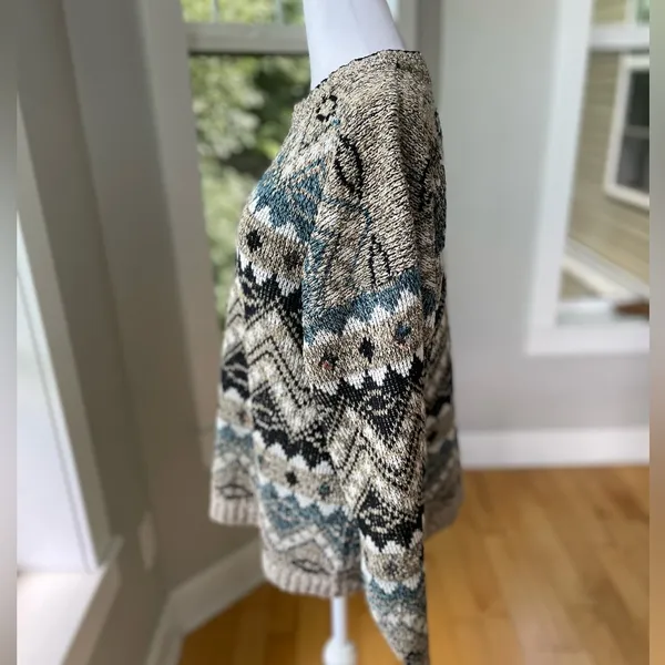 Vintage Method Blue Black Tan Fair Isle Eclectic Grandpa Crewneck Sweater Sz M - Image 2