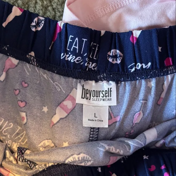 BE Yourself Sleepwear wine motif Pink and Navy Pajama Set - Image 7