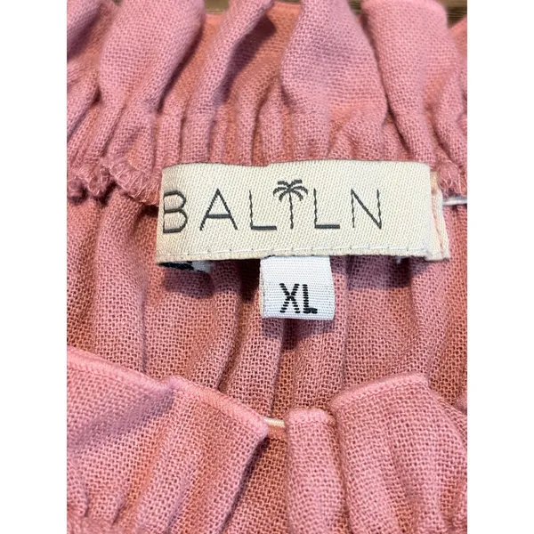 BALILN Dusty Pink Linen Maxi Dress Smocked Long Puff Sleeve Tiered Boho XL - Image 4
