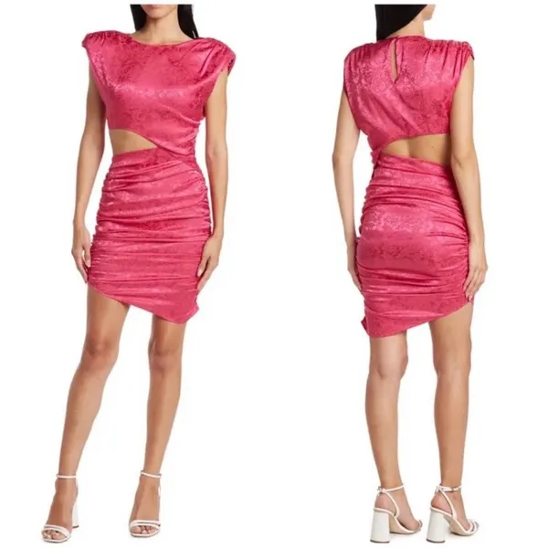 Ronny Kobo Kyle Asymmetric Cutout Ruched Pink Cocktail Mini Dress NEW MEDIUM - Image 2