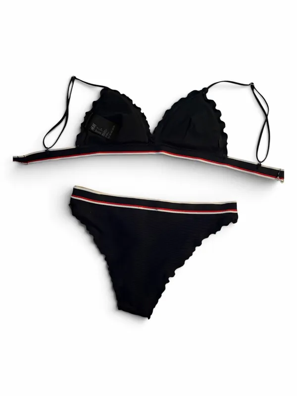 H&M Navy Bikini with Red and White Stripe Trim - Image 2
